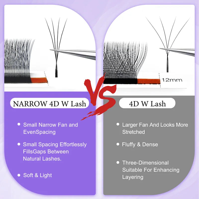 False Eyelash Extensions - Natural Soft Volume Fans with 3D/4D/5D W-Shaped Lashes