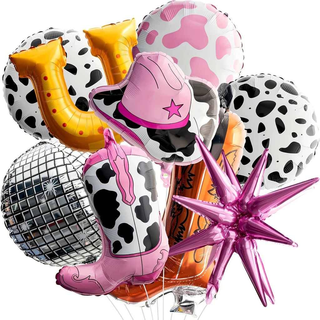 9pcs Cowgirl Hat and Boots Balloon Set Western Party Decorations