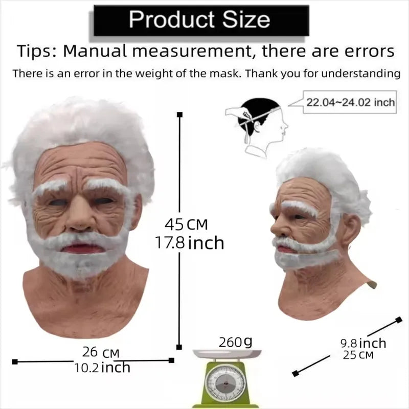 Realistic Old Man Halloween Mask - Full Face Role Play Mask for Parties & Events