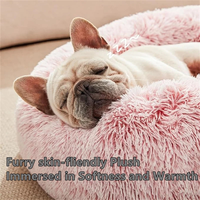 Soft Plush Pet Bed for Cats and Small Dogs - Warm Donut Shape, Washable