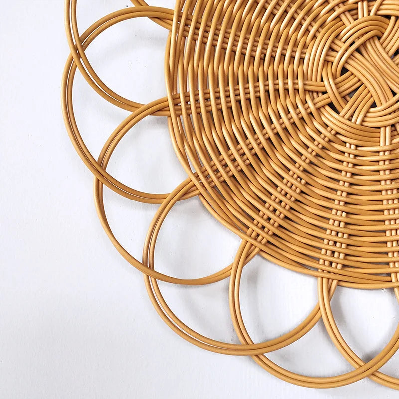 Bohemian Woven Vine Wall Hanging Decor - Handcrafted Flower Shape Ornament for Living Room & Bedroom