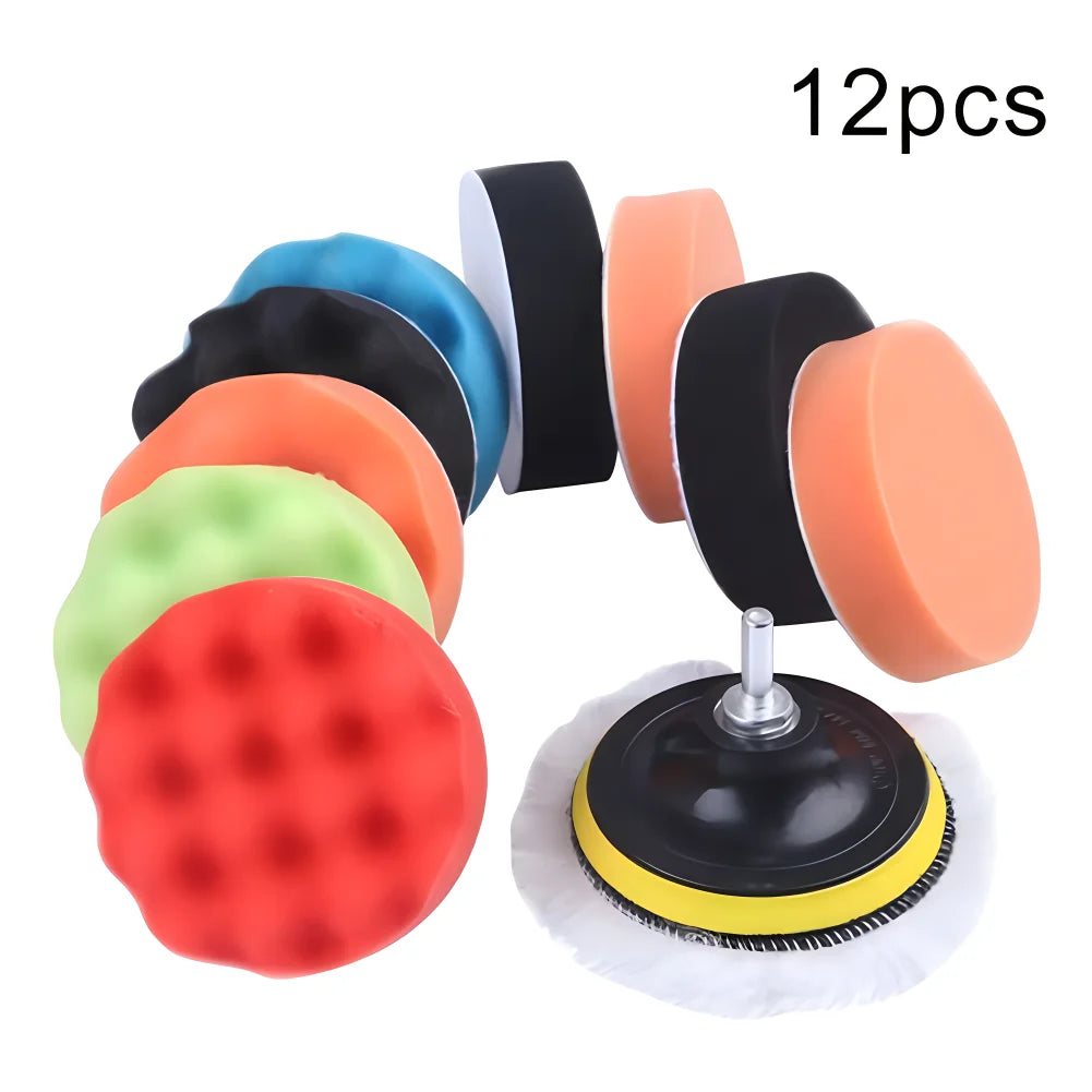 12pcs Car Polishing Buffing Pad Kit – Foam & Wool for Waxing Sealing & Glazing