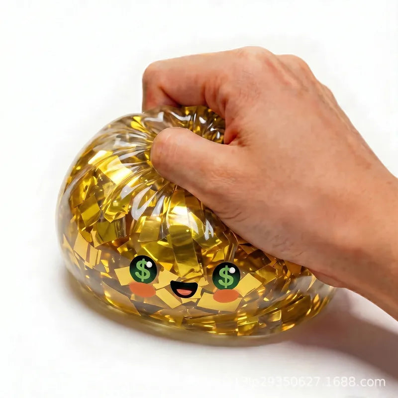 Golden Glitter Dumplings Squishy Stress Relief Toy with Box - Sensory Squeeze Toy for Relaxation