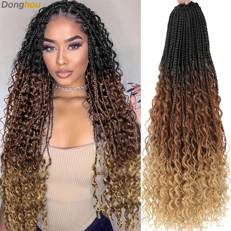 Boho Box Braids Crochet Hair Extensions 14-24 Inch Curly Ends 8 Colors
