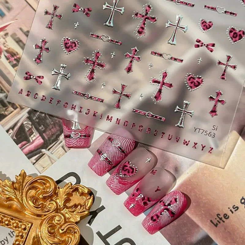Leopard Cross Nail Stickers - Self-Adhesive Nail Art Decals for Manicure & DIY Crafts