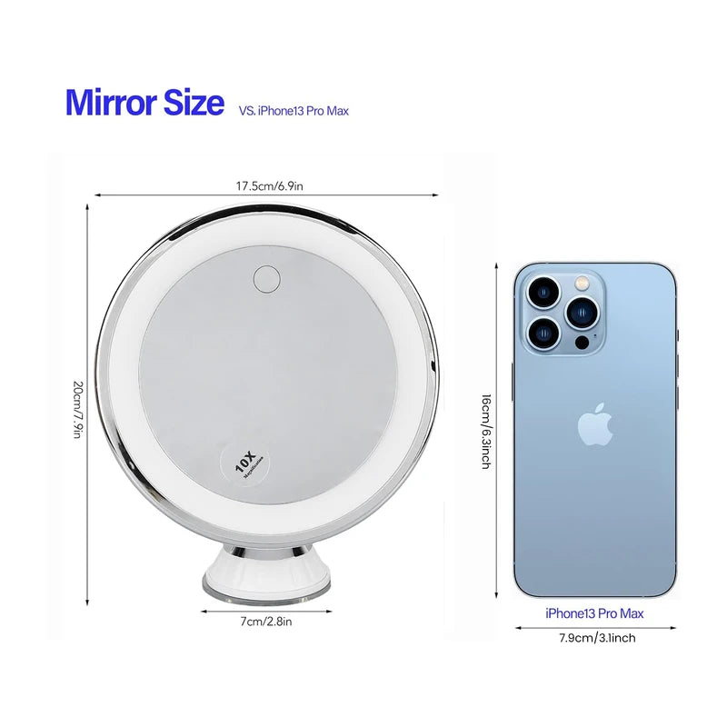 10X Magnifying Makeup Mirror with Dimmable LED Lights and 360° Rotation
