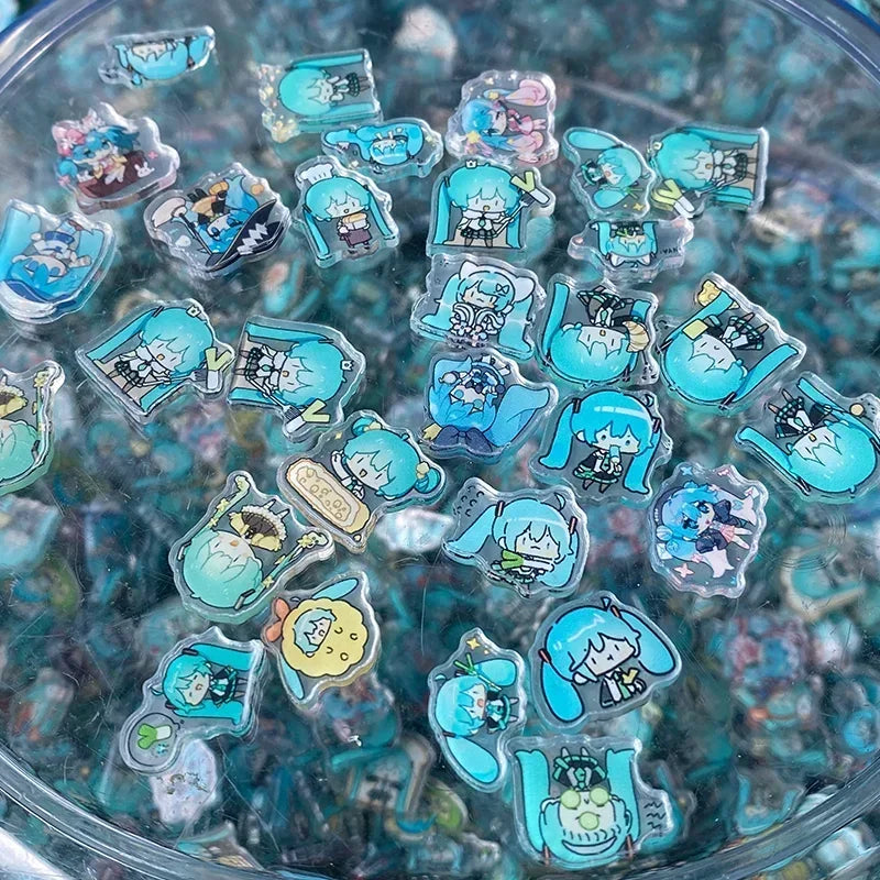 120pcs Anime Hatsune Miku Acrylic Pendant Keychain & Patch Set - Kawaii DIY Accessories