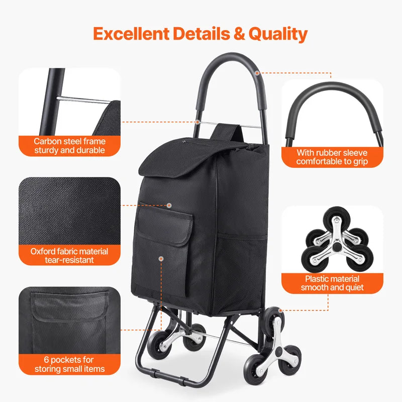 Foldable Stair Climbing Shopping Cart 110Lbs Household Utility Trolley