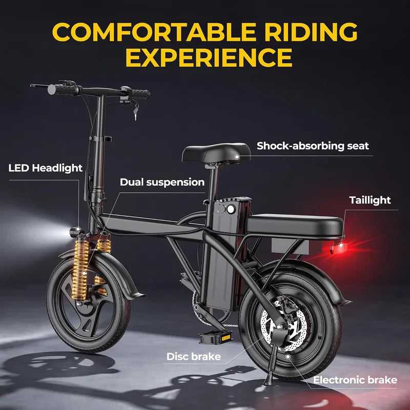 Foldable Electric Bike 500W Motor 48V Battery Max 22 MPH Range 30 Miles
