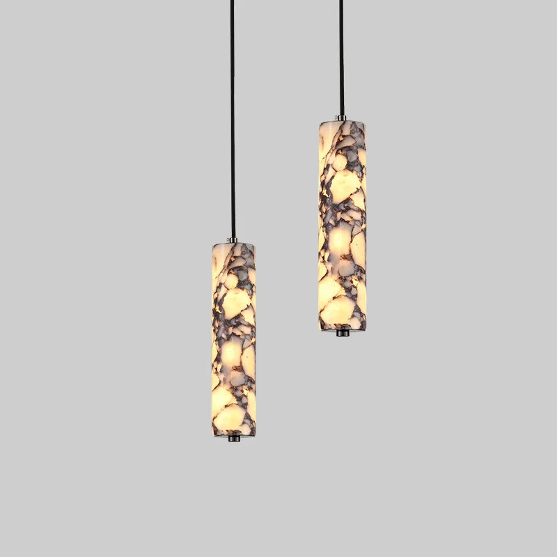 Black Cylinder Pendant Lamp - Natural Stone High-End LED Chandelier for Living Room & Bedroom