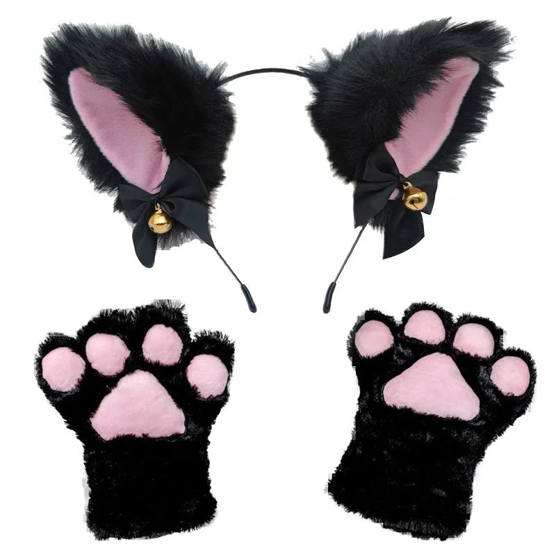 Cat Paw Gloves Set - Cosplay Cat Ears Headwear for Costume & Party
