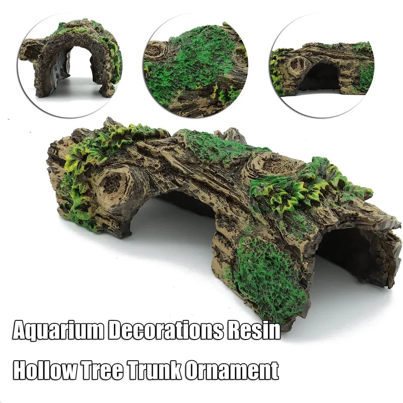 Lifelike Aquarium Hollow Tree Tunnel Cave Ornament with Safe Resin Material