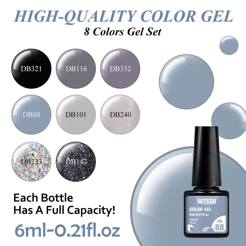 8-Piece Colorful Gel Nail Polish Set for Manicure & Nail Art