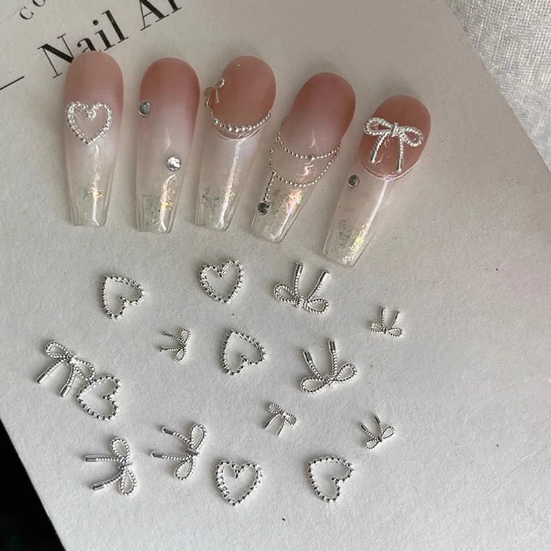 50pcs Alloy Bow Heart Nail Charms Set for Nail Art Decorations DIY
