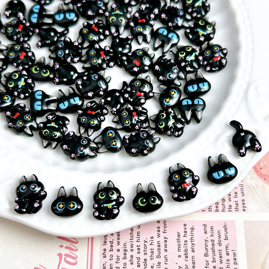 30PCS Kawaii Black Cat Resin Nail Charms Luminous Nail Art Decorations