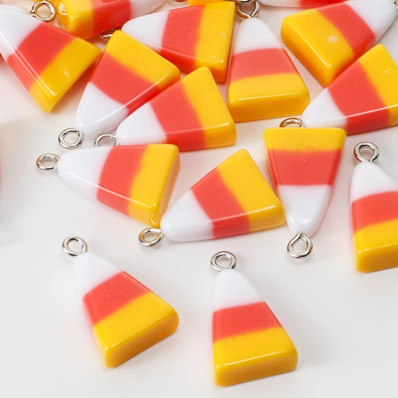 10pcs Triangular Resin Candy Corn Charms Halloween Jewelry Making Supplies