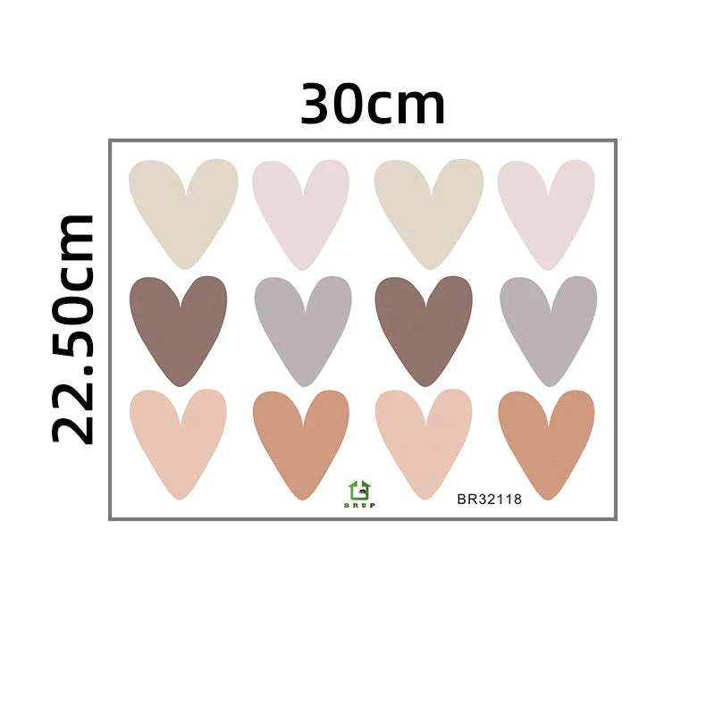 36-Pack Bohemian Heart Wall Stickers for Nursery & Kids Room Decor