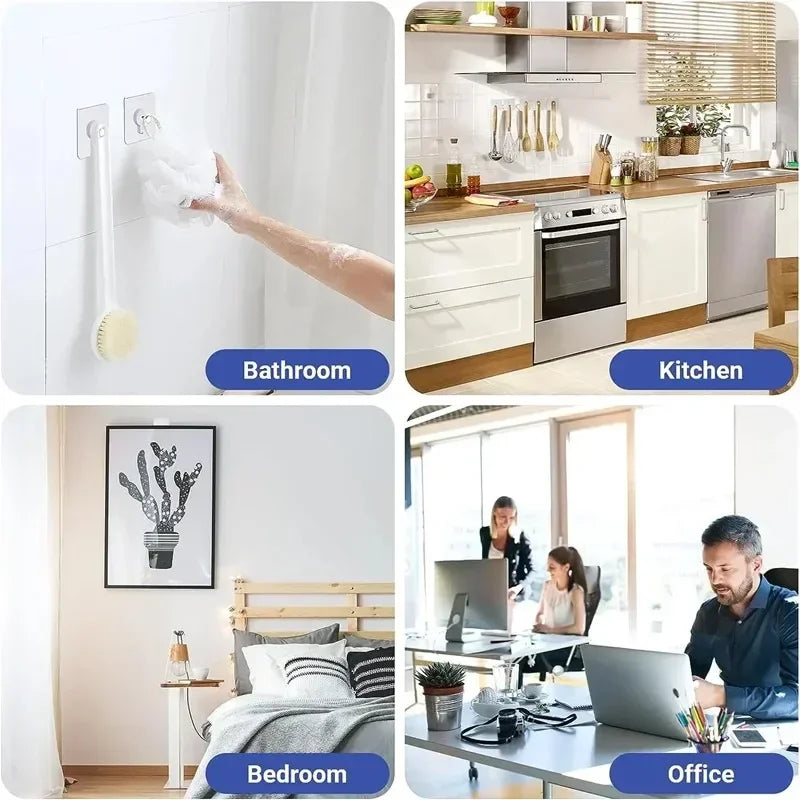 Strong Adhesive Wall Hooks No Drilling Waterproof Self-Adhesive Hangers for Photo Frames, Clocks, Posters