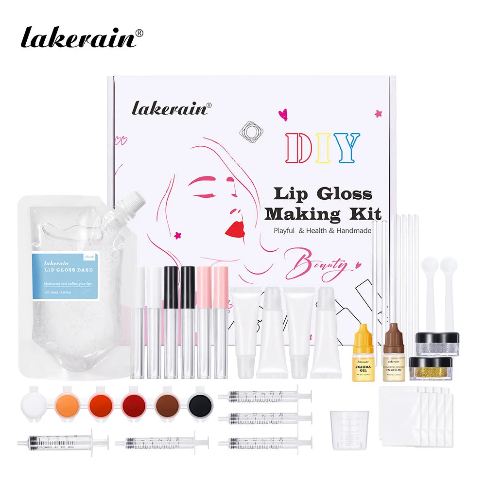 DIY Lip Gloss Making Kit with Glitter Pigments & Tools - Customizable Colors