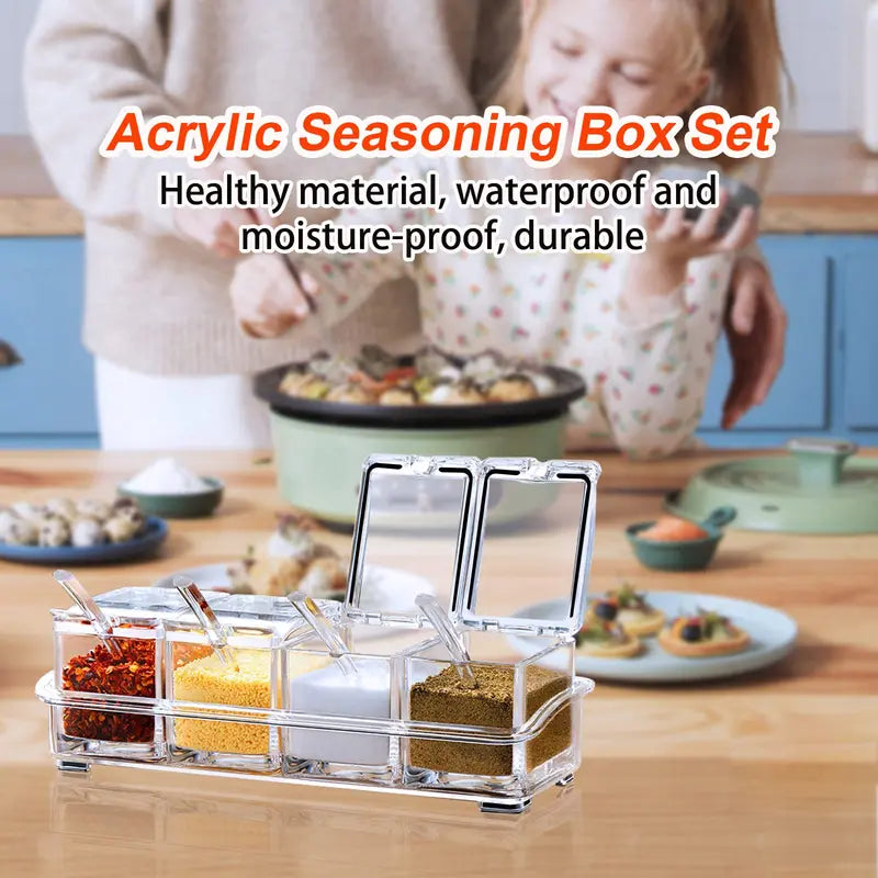 High Transparency Plastic Spice Jar Set with Spoons - Kitchen Food Storage Containers