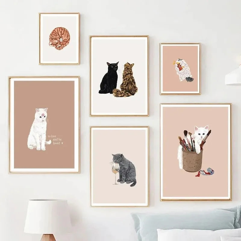 Funny Cat Champagne Wall Art Canvas Poster for Living Room Home Decor