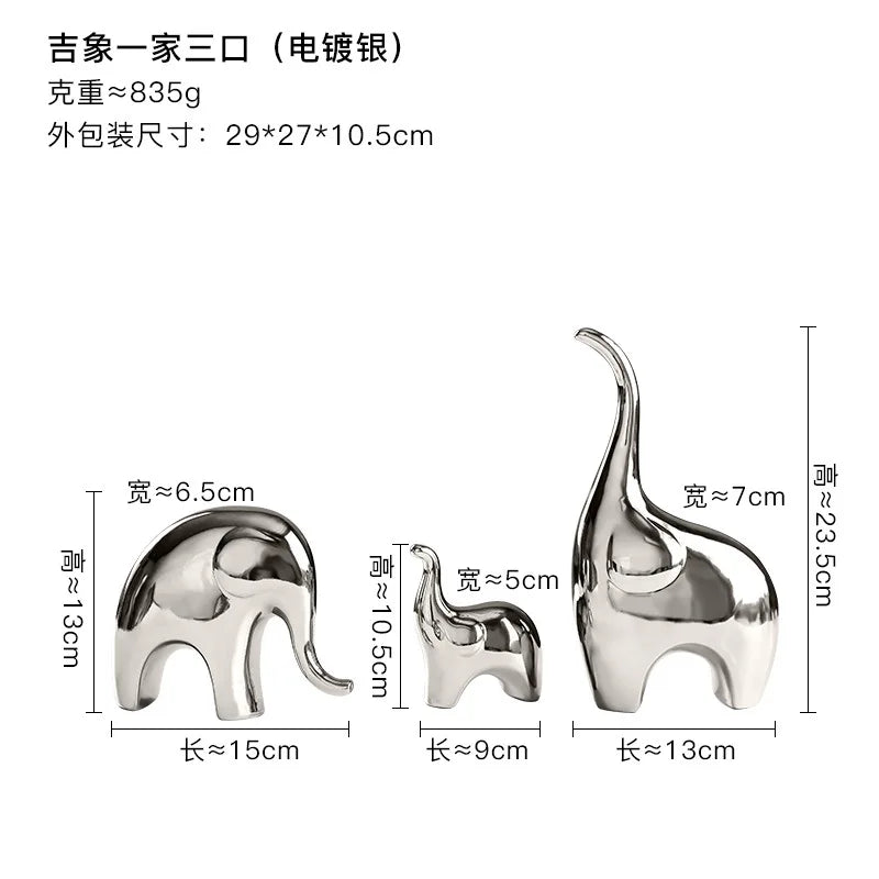 Silver Electroplated Ceramic Elephant Figurine Nordic Home Decor Gift
