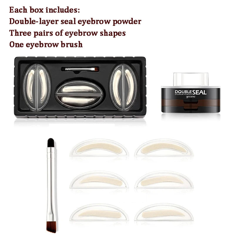 Double Layer Eyebrow Powder Stamp Kit with Stencils & Brush - Natural Brow Enhancers