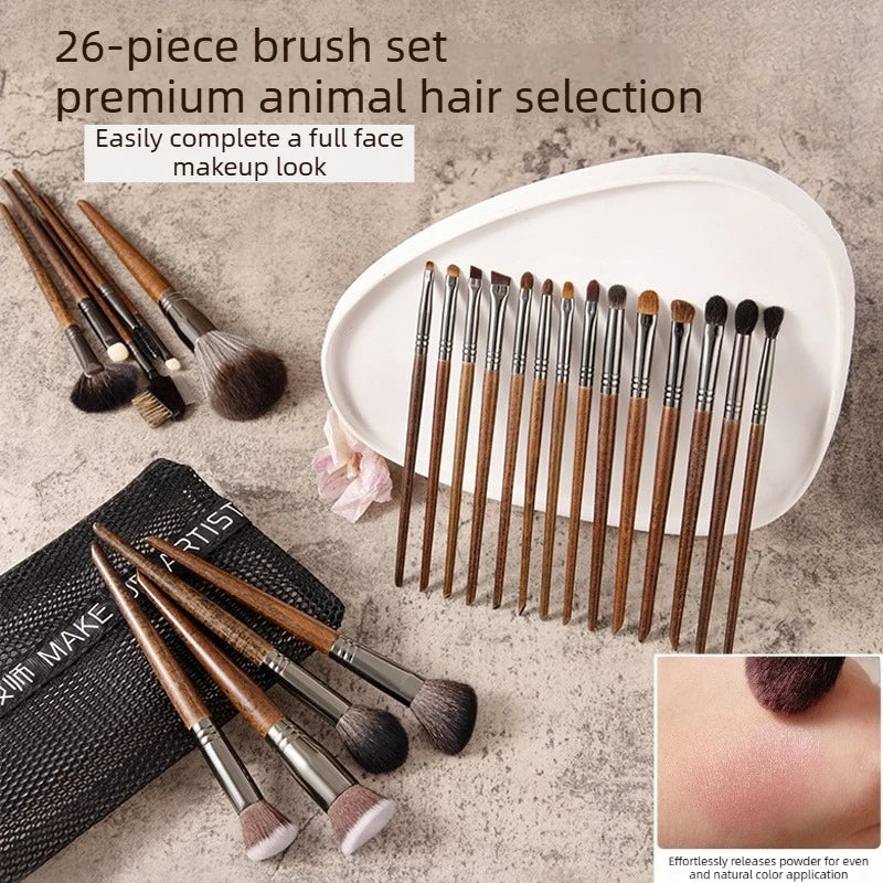 Professional Goat Hair Makeup Brush Set - Natural Wooden Handles for Face Eye Lip Contouring - Multiple Colors