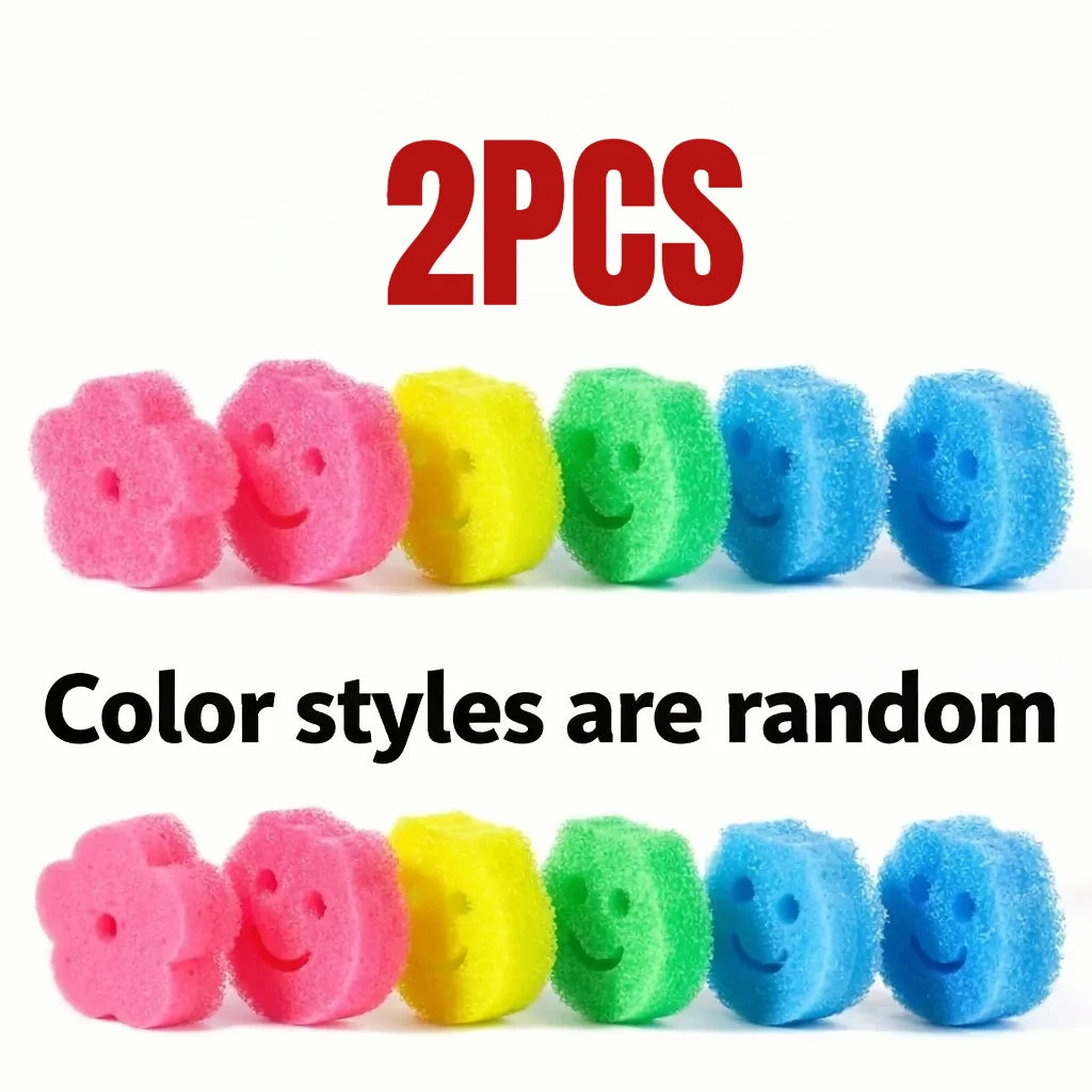 7pcs Smiley Face Temperature-Changing Cleaning Sponges - Colorful Kitchen Dishwashing Tools for Summer Grease Removal