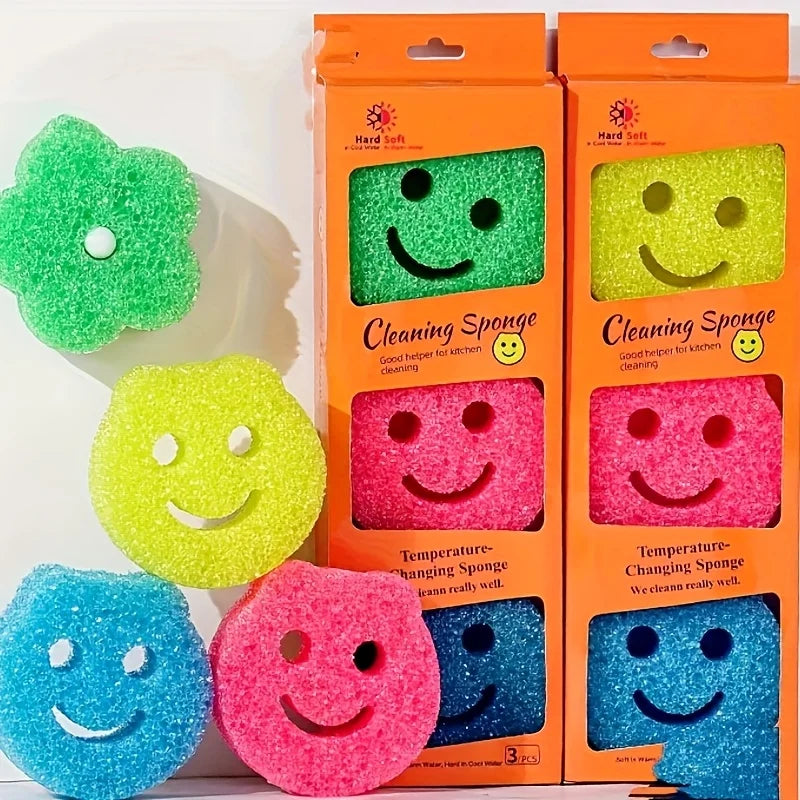 Multi-Functional Kitchen Sponge Brushes - 3-Piece Stain-Removing Scrub Set