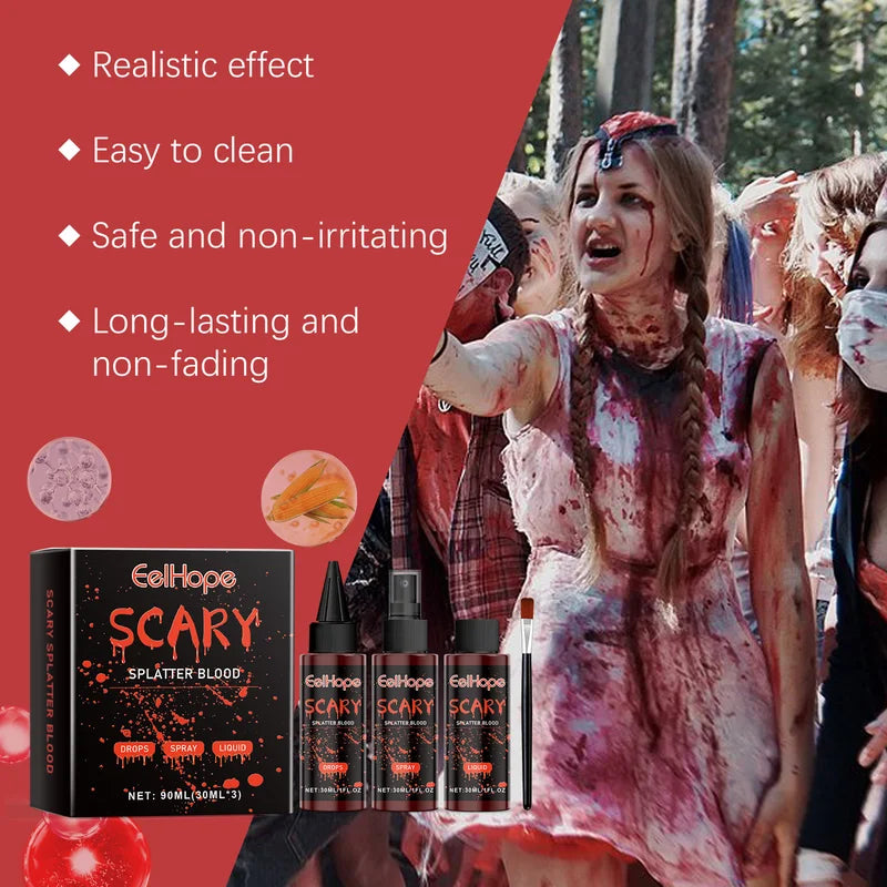 Halloween Fake Blood Makeup Kit with Spray for Horror Costumes & Cosplay