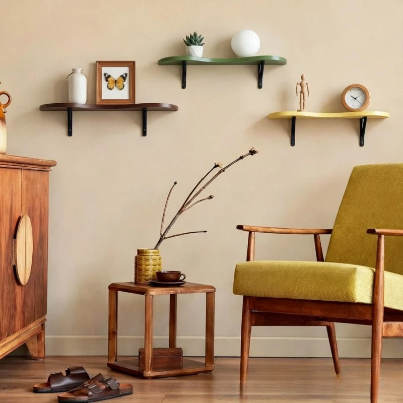 Irregular Wave Solid Wood Wall Rack - Nordic Style Wall Hanging Frame for Living Room & Bedroom Decor