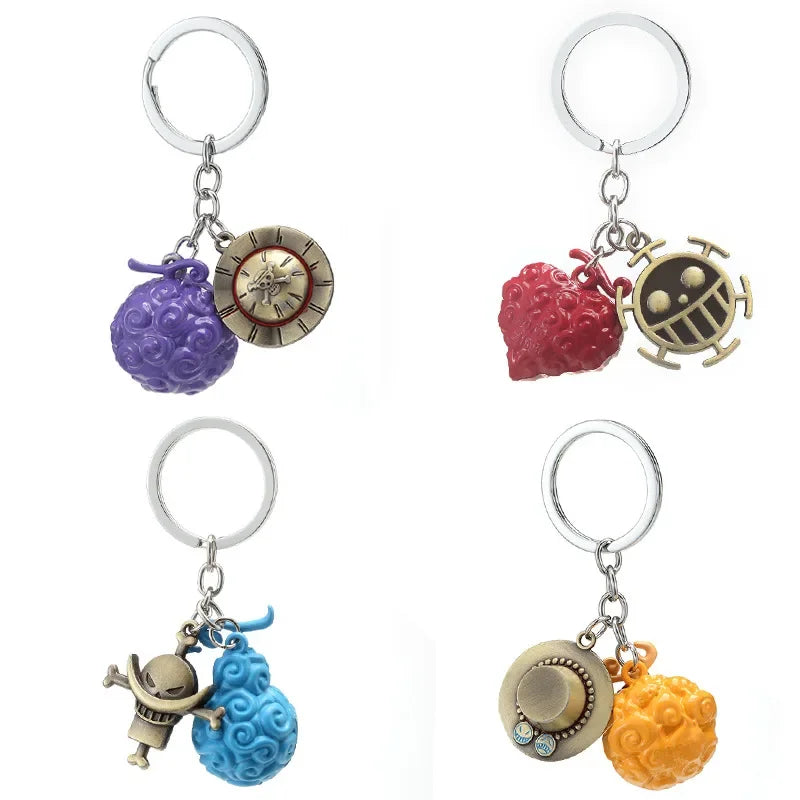 Anime One Piece Metal Keychain Luffy Ace Law Devil Fruit Pendant Keyring Gift