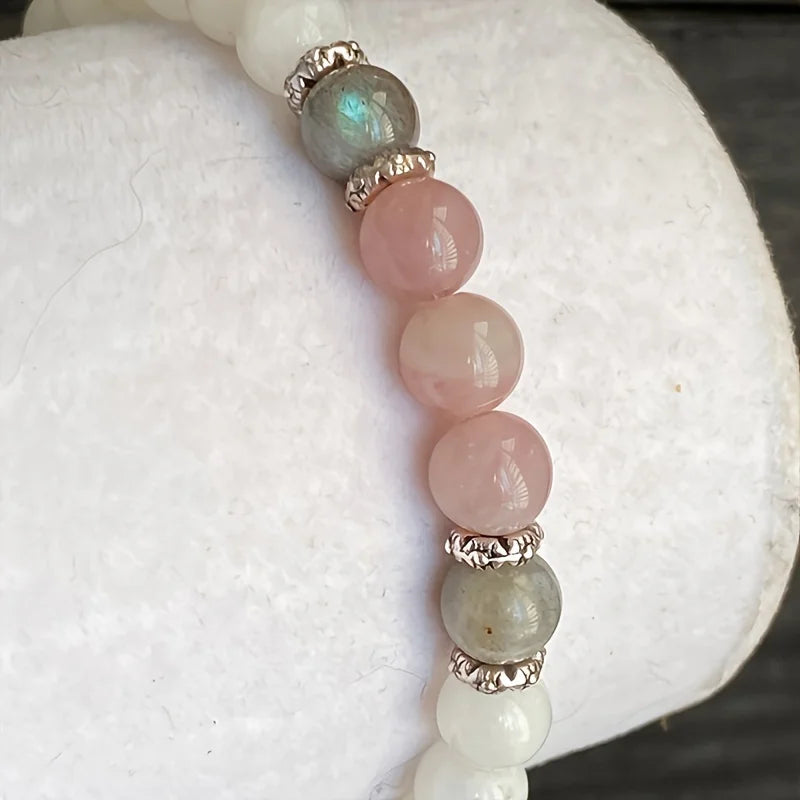 Moonstone Labradorite Rose Quartz Bracelet Calm Spiritual Positive Energy Protection Stress Relief