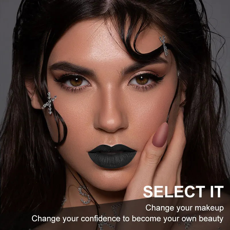 Matte Black Lipstick - Long-Lasting Waterproof Gothic Lip Makeup for Parties