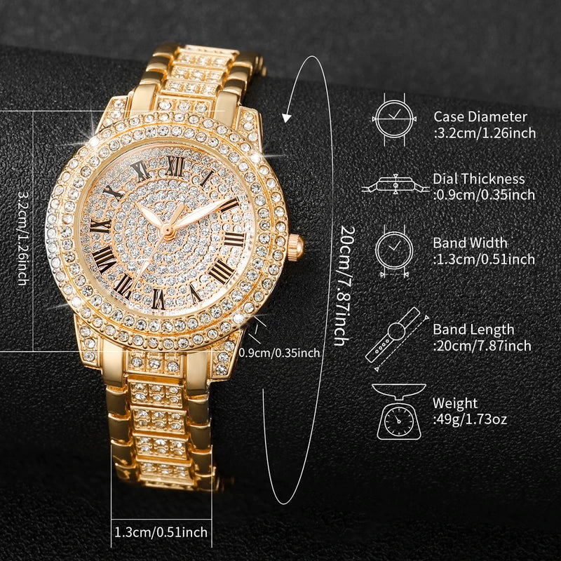 Women's Fashion Diamond Quartz Watch with Steel Band and Bracelet Set