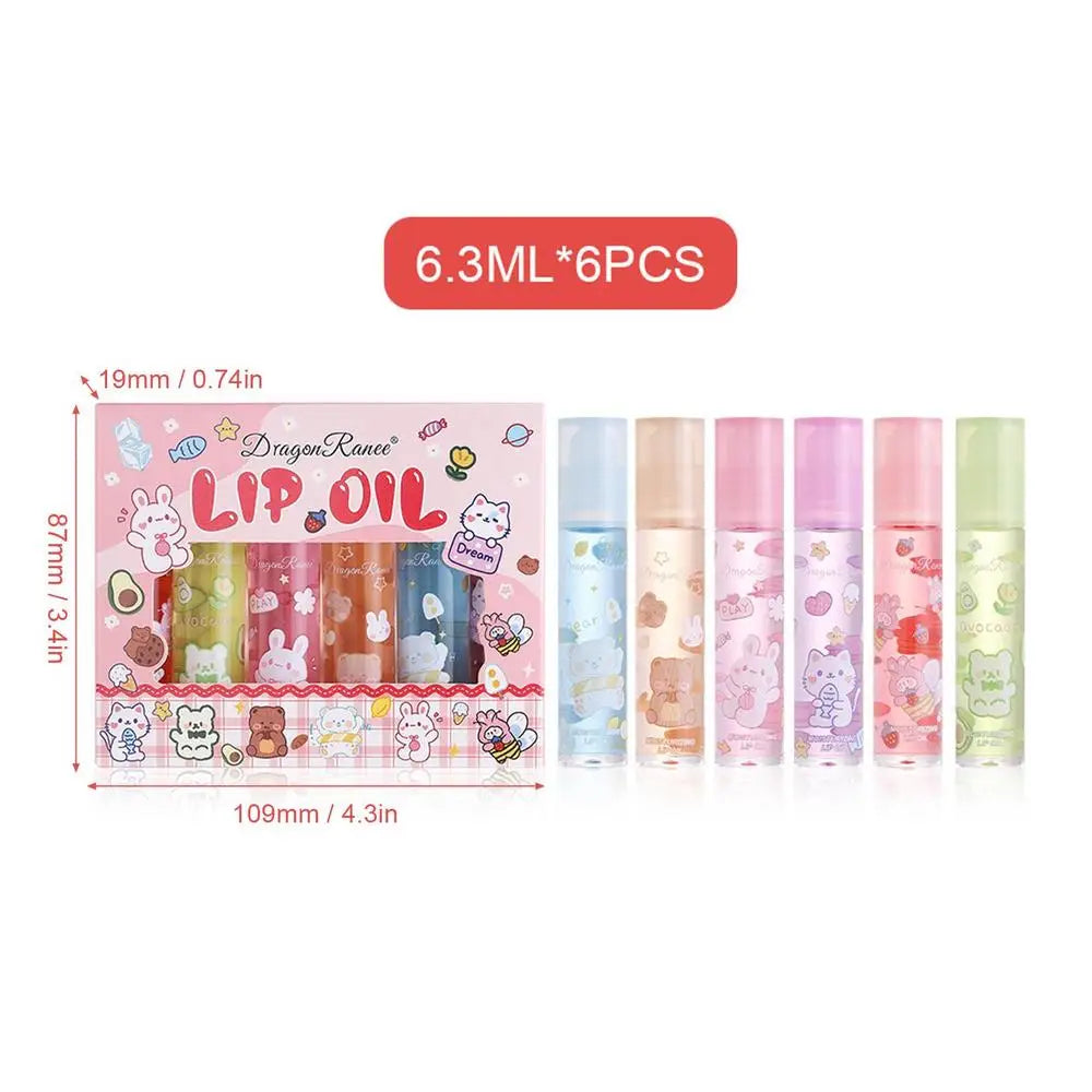 Moisturizing Lip Oil Set with Flower Essential Oils - 6pcs Natural Gloss for Women & Kids