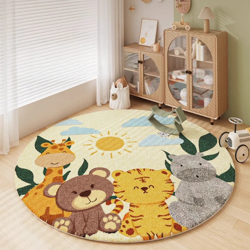 Fluffy Animal Pattern Round Rug - Soft Plush Carpet for Living Room & Bedroom