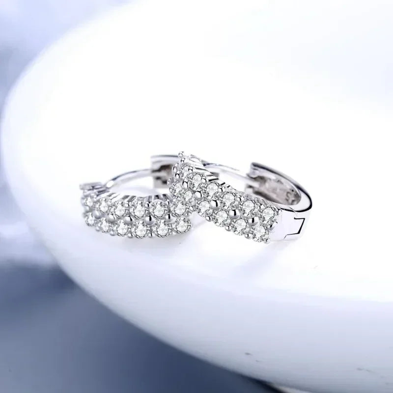 Elegant Silver Color Stainless Steel Crystal Round Hoop Earrings for Women