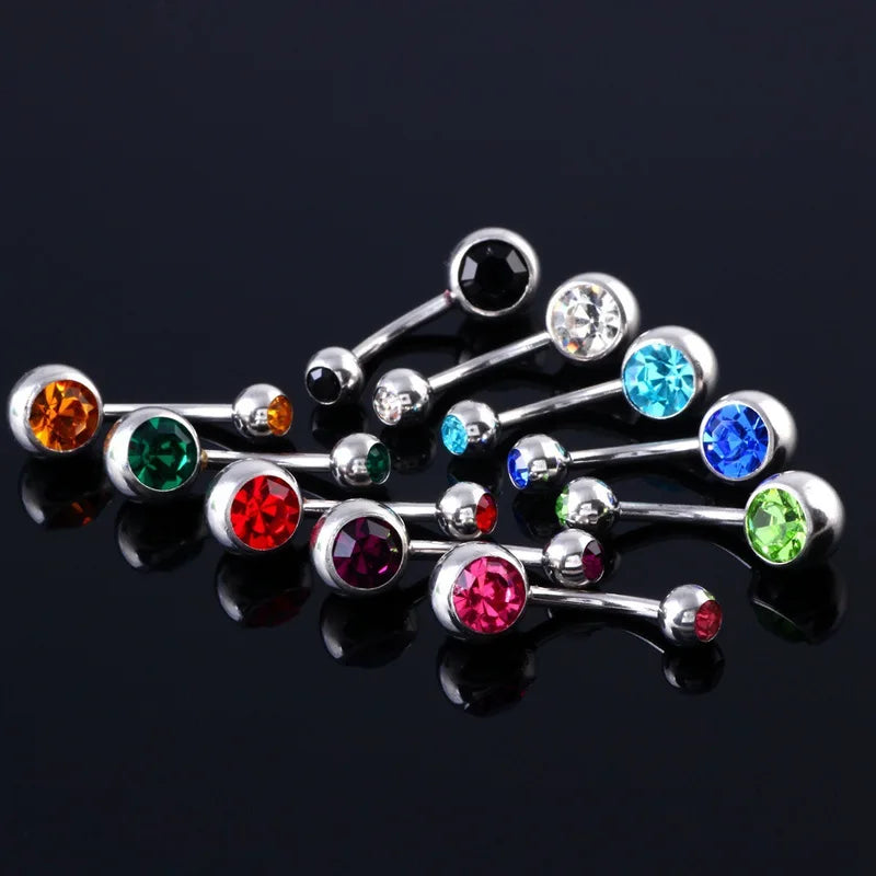 Crystal Belly Button Piercing Set Stainless Steel Navel Barbell Variety Pack