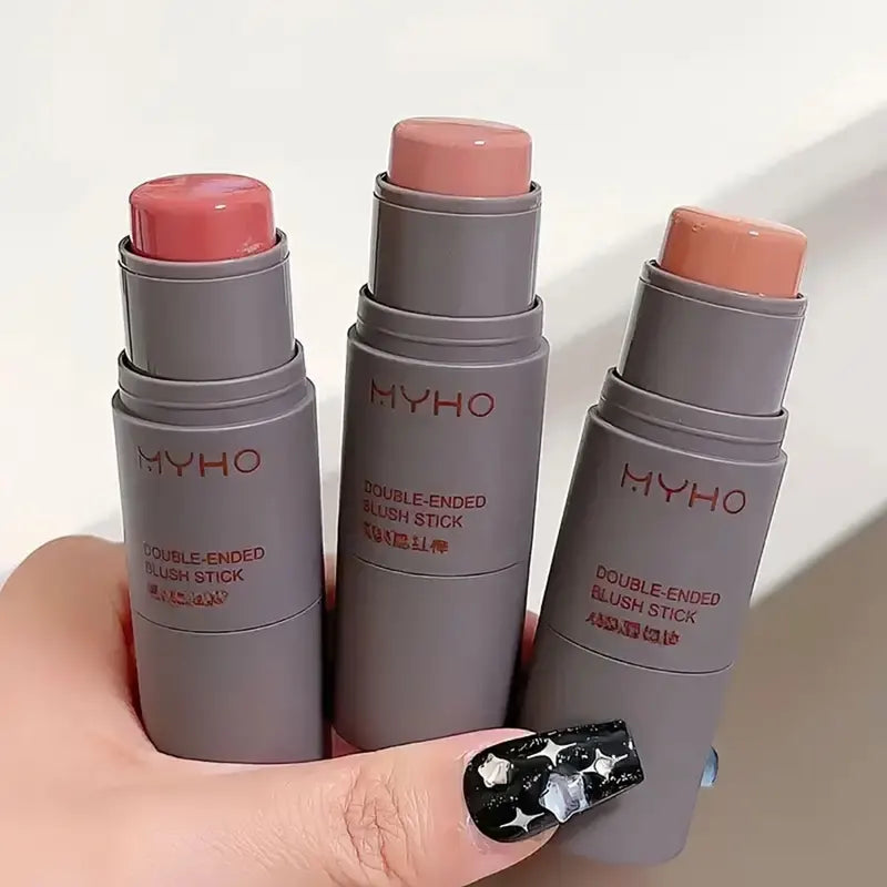 Double Head Powder Blusher Lip and Cheek Dual-Use Matte Rouge Stick Natural Makeup