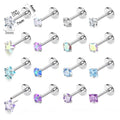 16-Piece Surgical Steel Threadless Jewelry Set for Ear Lip Nostrils - 3mm Crystal Opal