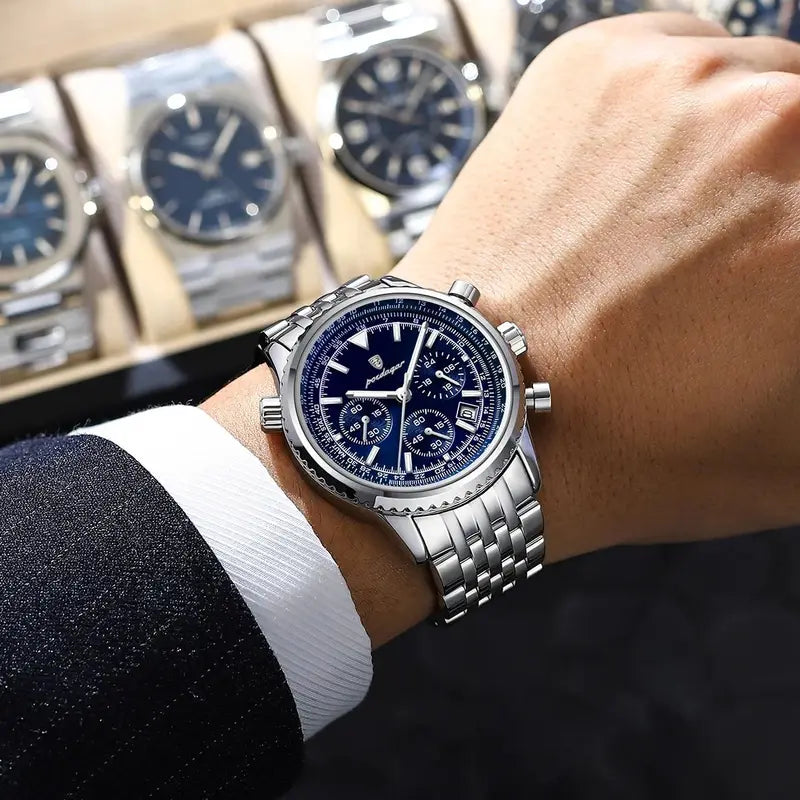 Men's Waterproof Luminous Chronograph Military Watch Stainless Steel Quartz