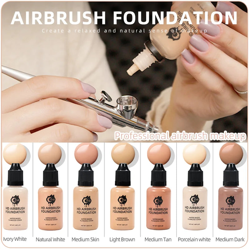Professional Airbrush Foundation 30ml - 7 Colors for Flawless Makeup