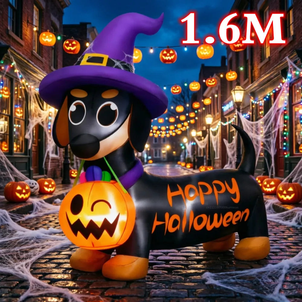 Inflatable Halloween Pumpkin Puppy Ornament with LED for Garden Yard Outdoor Decoration