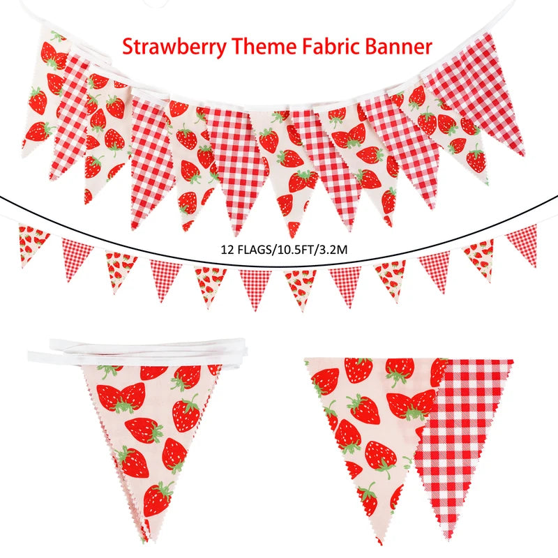 Sweet Strawberry Fabric Banner Wall Decor for Girl Birthday Baby Shower