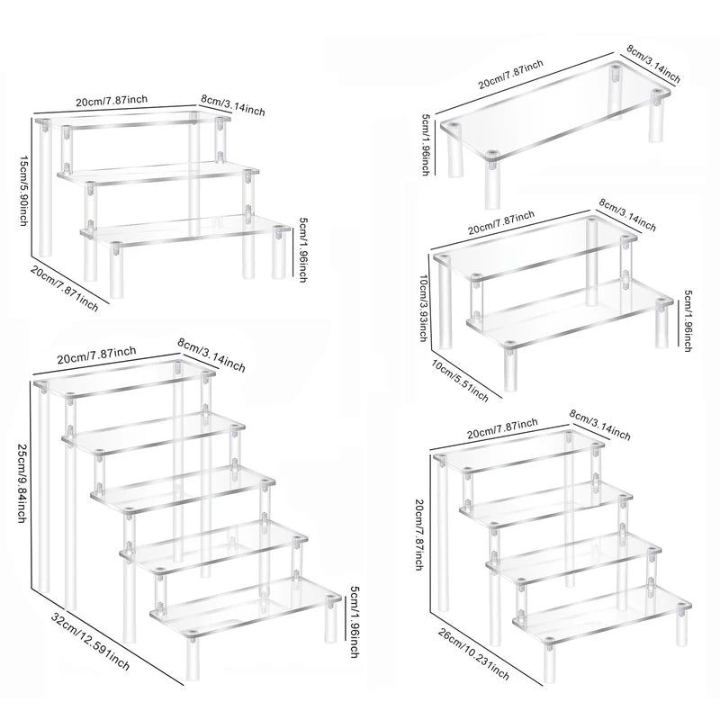 Acrylic Display Risers 2-5 Tiers Clear Stand for Perfumes, Jewelry, Desserts