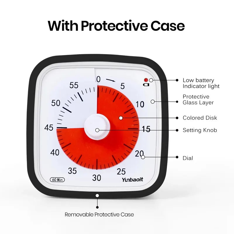 Visual Timer with Protective Case Silent Countdown for Kids - 60 Min