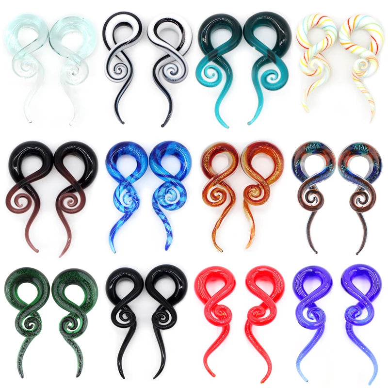 2pcs Glass Ear Plugs Tunnel Spiral Taper Body Jewelry Gauges Expander