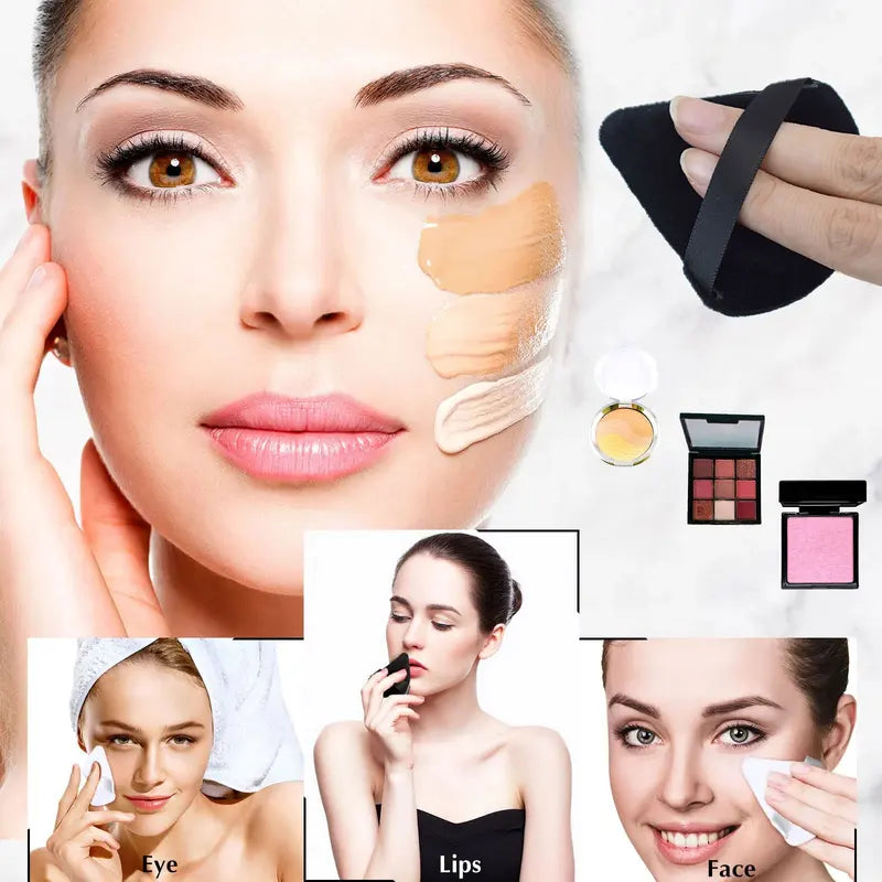 Triangle Velvet Powder Puff Makeup Sponge Set - Washable Lightweight Cosmetic Tool